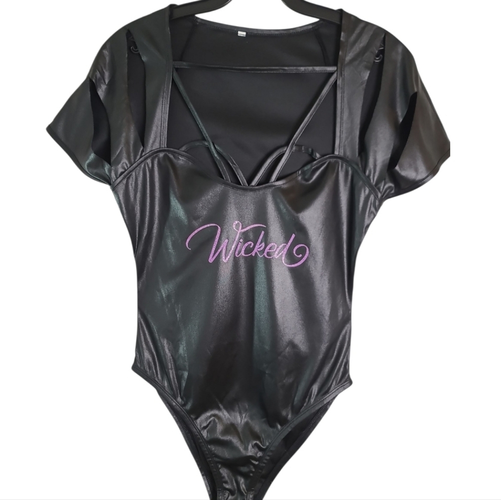 New Dreamgirl Black Metallic Wicked Bodysuit Strappy Back